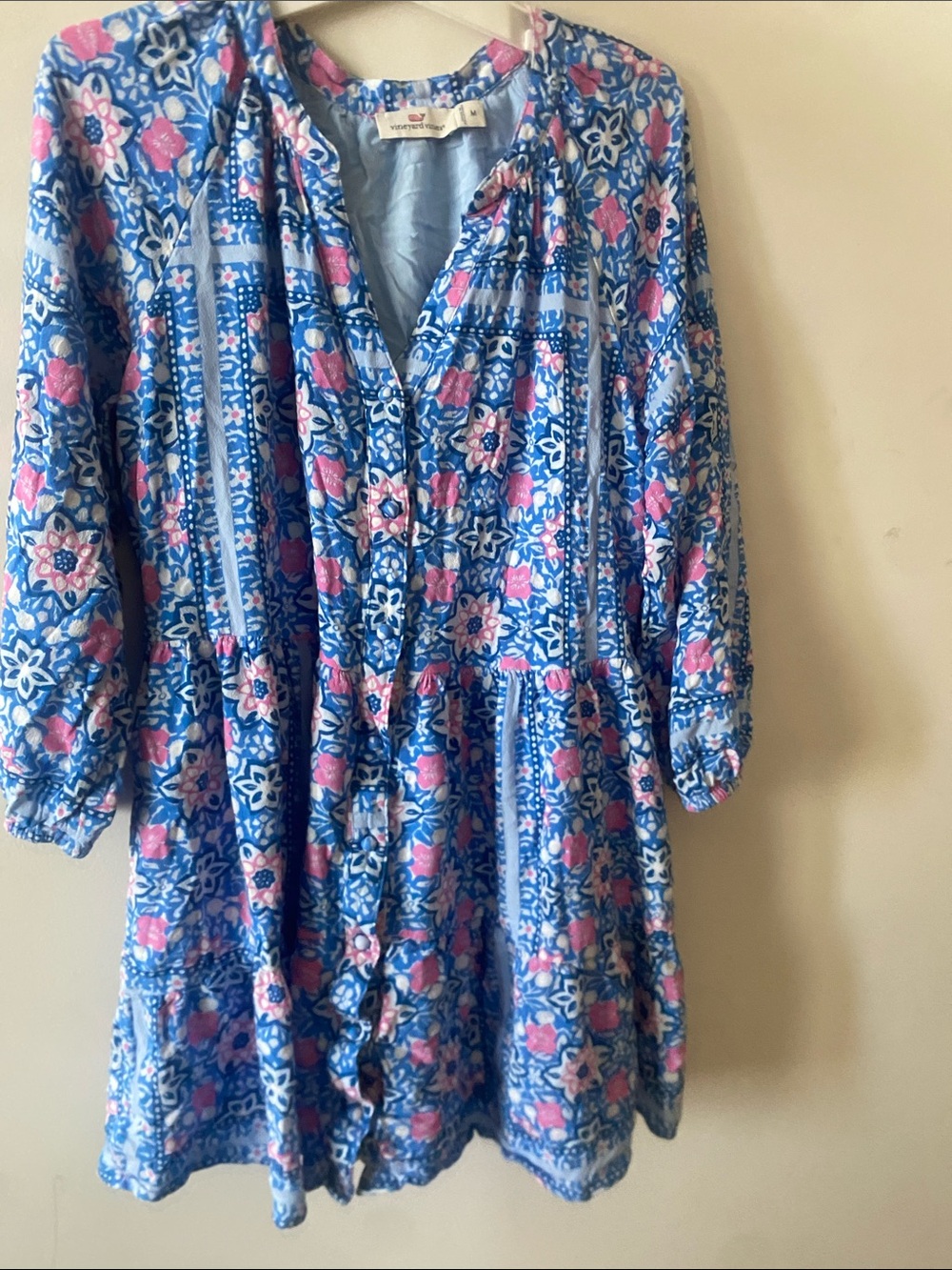 Vineyard Vines Blue and Pink Patterned Long Sleeve Tunic Dress